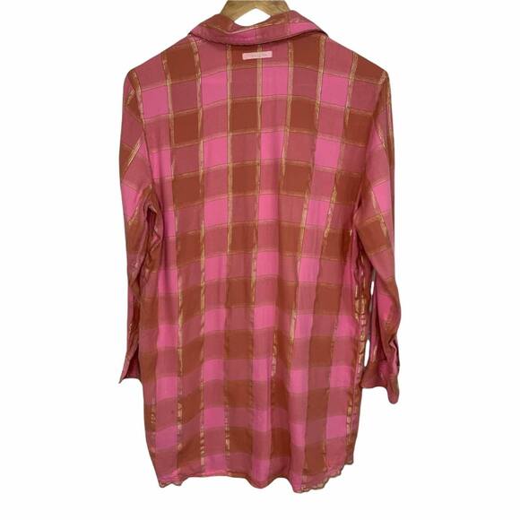 Victoria's Secret Pink Gold Plaid Button Down Shirt Sleep Dress Size Small - Picture 5 of 5
